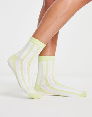 Topshop vertical stripe sock in lime