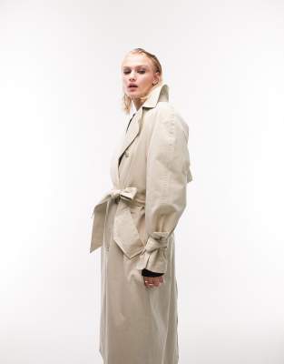 Topshop - Verwaschener Longline-Trenchcoat in neutralen Farben