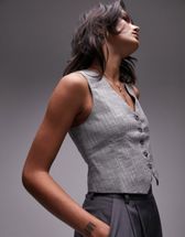 Vero Moda petite pinstripe cropped vest and tailored pants set in crea