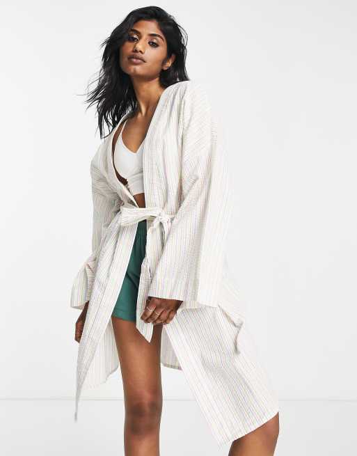 Topshop - Vestaglia in cotone a righe multicolore