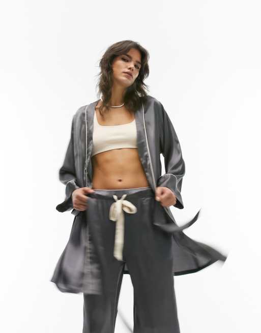 Topshop - Vestaglia in raso grigio ardesia 