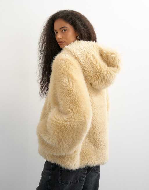 Topshop veste à capuche zippée en fausse fourrure crème, 4 de 4