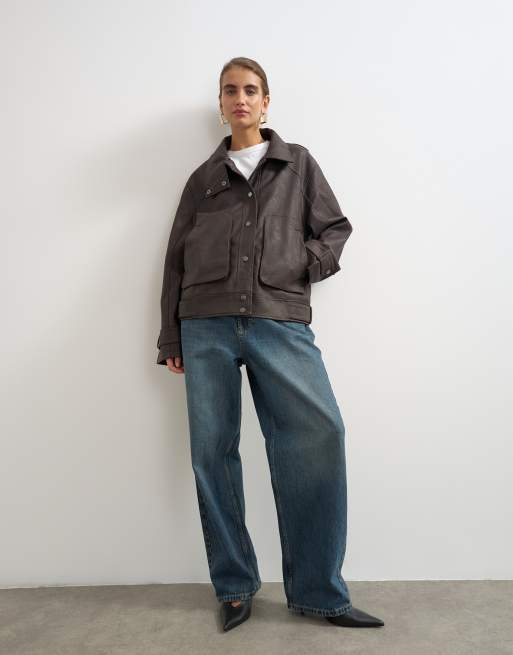 Topshop veste à col cheminée marron chocolat, 3 de 4
