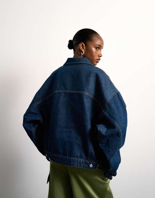 Topshop - Veste à manches ballon en denim - Indigo brut, 3 de 4