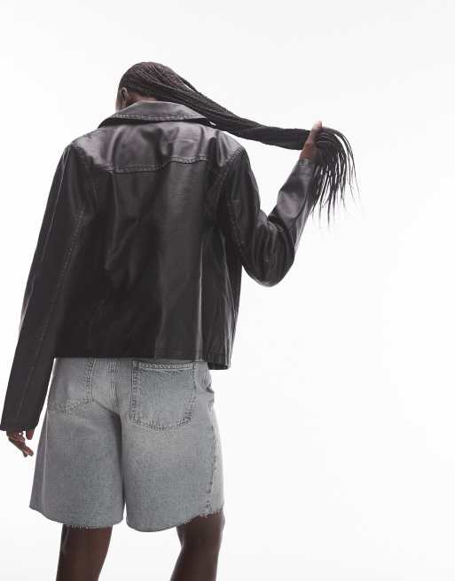 Topshop - Veste ajustée en similicuir - Noir délavé, 3 de 4