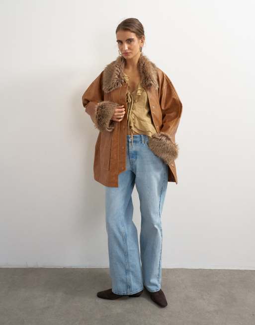 Topshop veste avec bordure en fausse fourrure couleur camel, 4 de 4