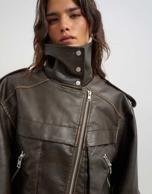 Topshop veste biker marron, 3 de 4