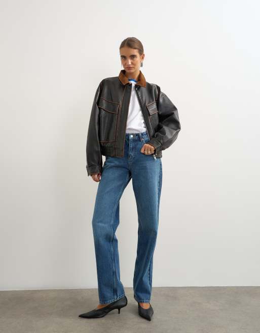Topshop veste bomber à col côtelé contrastant noire, 2 de 4