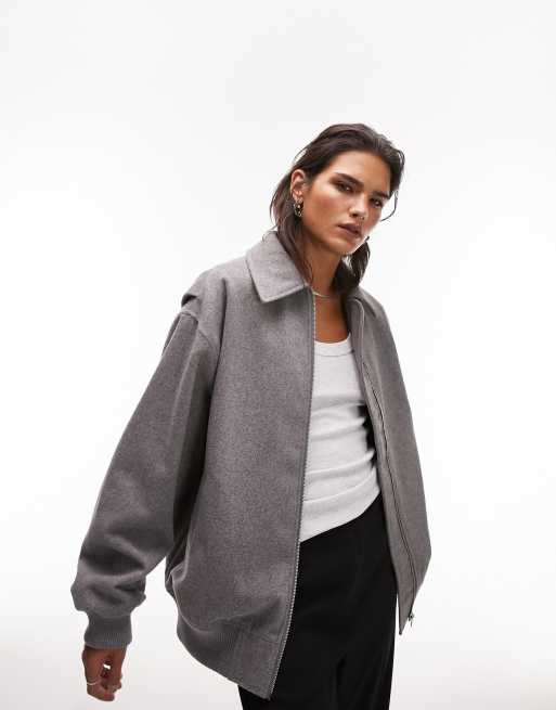 Topshop Veste Bomber En Laine Avec Col Gris Asos