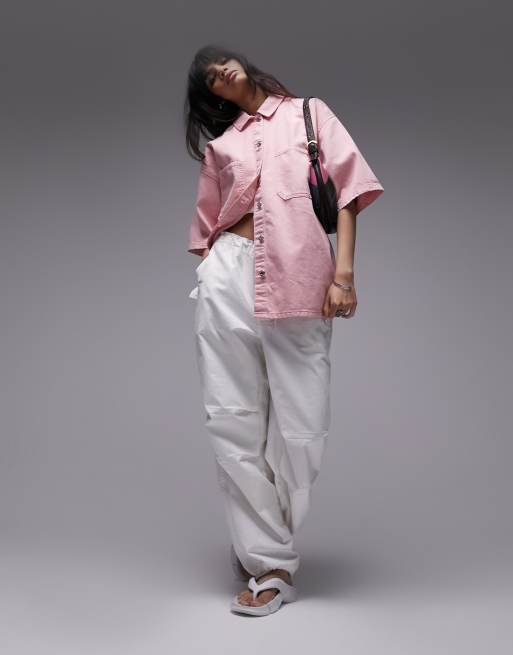 Topshop - Veste chemise d'ensemble en jean - Rose pastel , 4 de 4