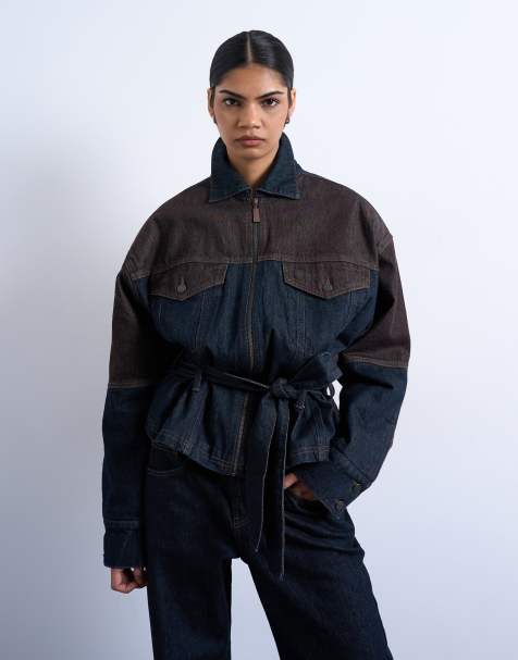 Topshop - Veste cintrée en jean bicolore - Marron et bleu - view 1