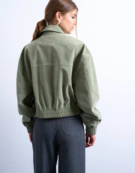 Topshop - Veste courte en imitation daim à poches plaquées - Vert sauge, 2 de 4