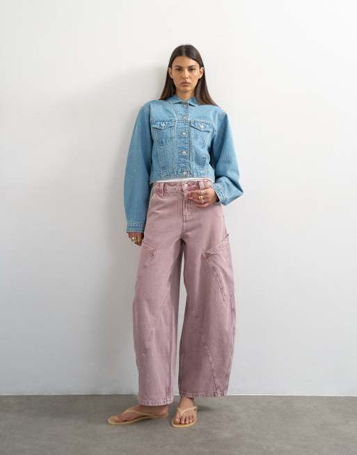 Topshop - Veste courte en jean à épaulettes - Délavé, 2 de 4