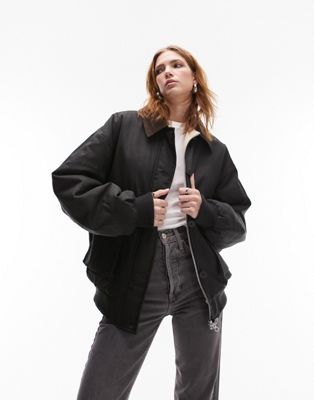 Topshop waxed cropped heritage jacket in black - ASOS Price Checker