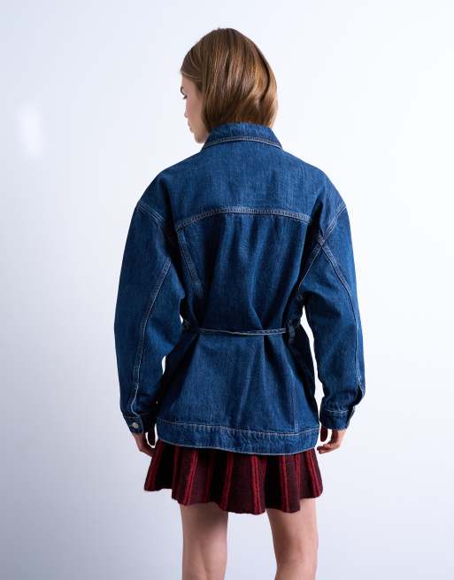 Topshop - Veste dad en jean oversize avec ceinture nouée - Indigo, 2 de 4