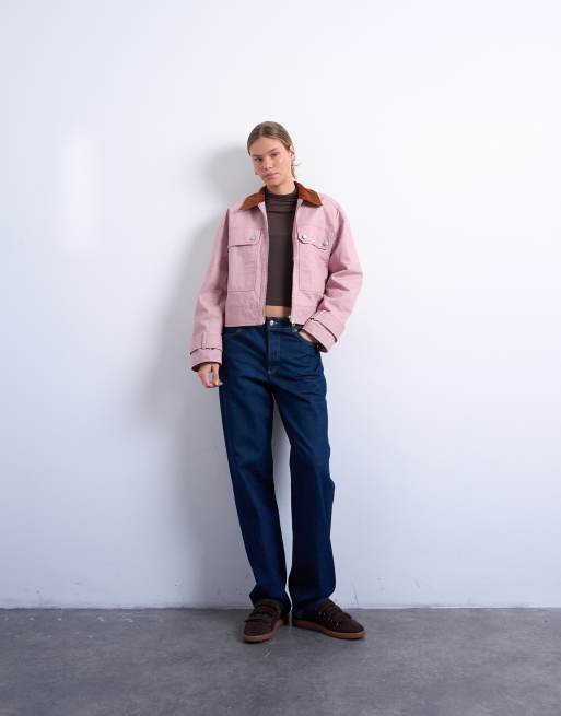 Topshop - Veste de travail à poches plaquées et col contrastant - Rose, 2 de 4