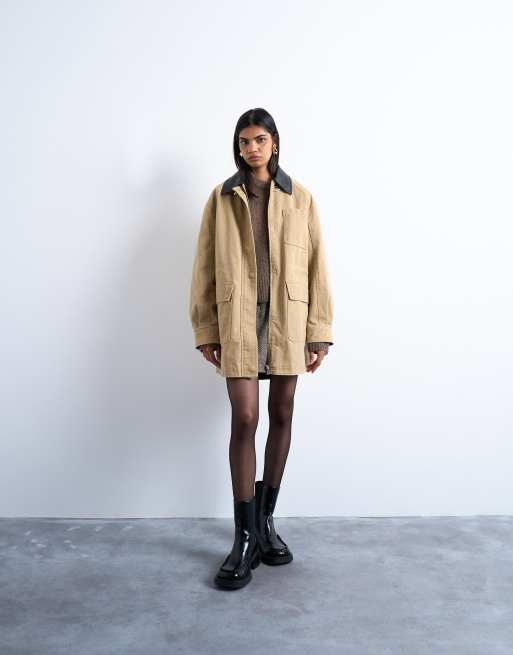 Topshop - Veste de travail ultra-oversize à boucles - Fauve, 2 de 4