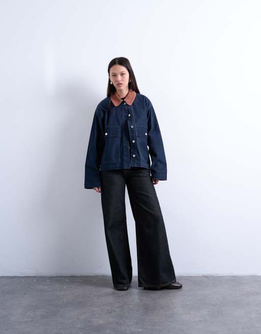 Topshop - Veste d'ensemble avec col contrastant en velours côtelé - Bleu marine, 2 de 4