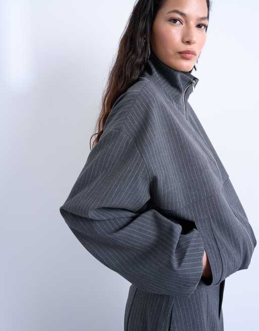Topshop - Veste d'ensemble rayée à col cheminée - Anthracite, 2 de 4