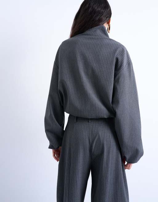 Topshop - Veste d'ensemble rayée à col cheminée - Anthracite, 4 de 4