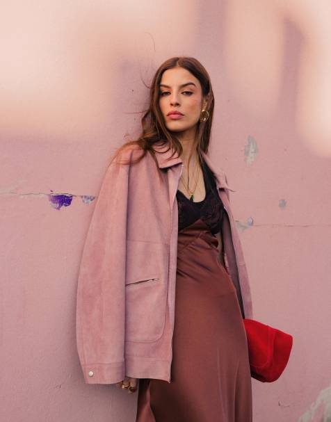Topshop - Veste d'ensemble surpiquée en daim de qualité supérieure - Rose - view 1