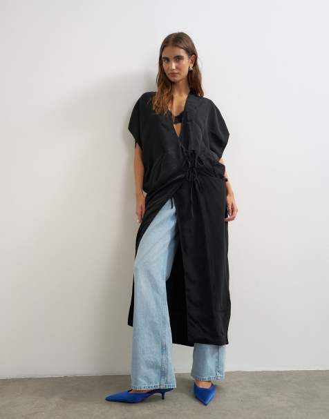 Topshop veste d’intérieur jacquard longue noire - view 1