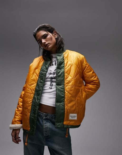 Topshop - Veste doublée matelassée avec imitation peau de mouton sur l'envers - Orange/crème, 2 de 4