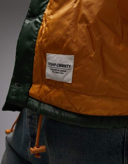 Topshop - Veste doublée matelassée avec imitation peau de mouton sur l'envers - Orange/crème, 3 de 4