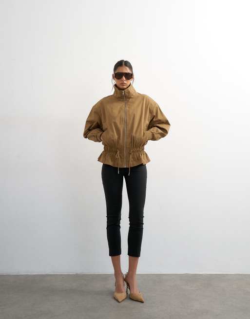Topshop - Veste en coton à fermeture éclair et cordon coulissant - Kaki, 2 de 4