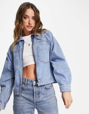 Veste Courte En Jean Bleu Topshop Taille 8 - Festival, été, Style Moto