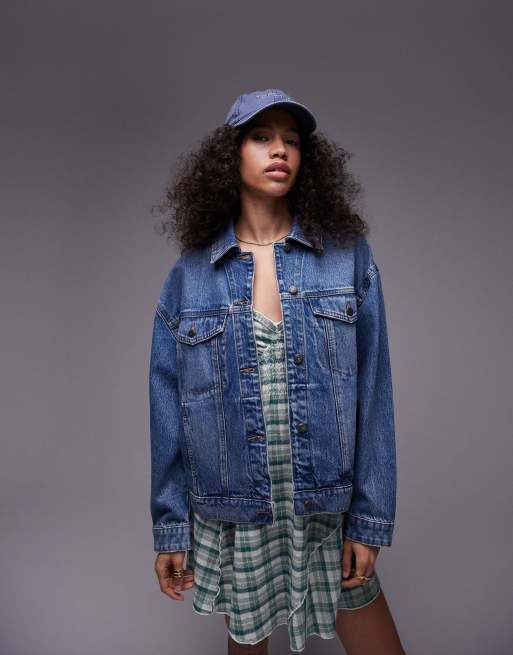 Topshop - Veste en jean oversize - Bleu moyen