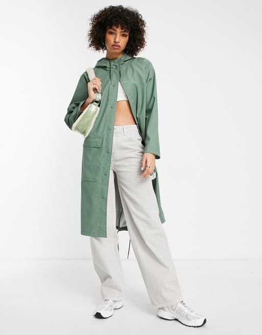 Topshop - Veste imperméable mi-longue à capuche - Vert sauge