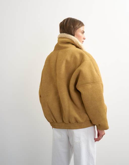 Topshop veste oversize ovale en peau retournée camel, 4 de 4