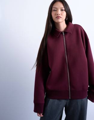 Topshop - Veste oversize zippée en imitation néoprène - Bordeaux-Rouge