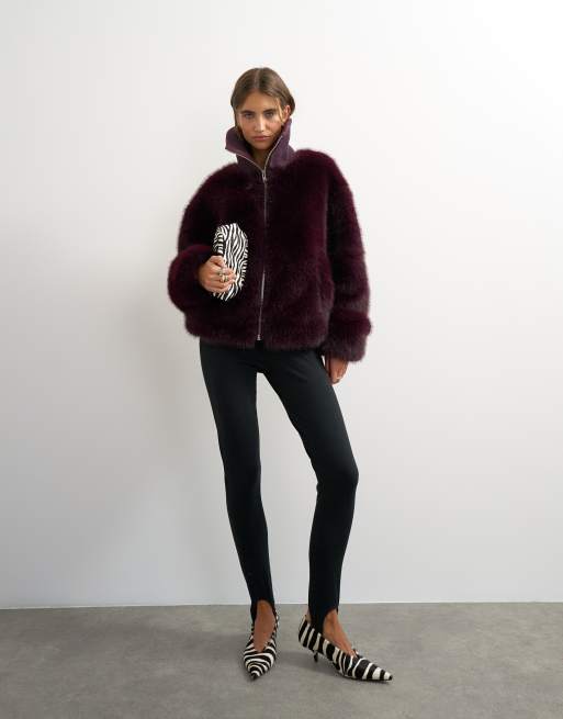 Topshop veste oversized en faux-fur à col cheminée couleur aubergine, 2 de 4