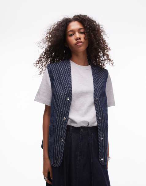 Topshop - Veste sans manches en denim rayé - Bleu - view 1