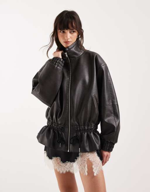 Topshop veste super oversize zippée à col cheminée, taille ajustable, en noir, 1 de 4