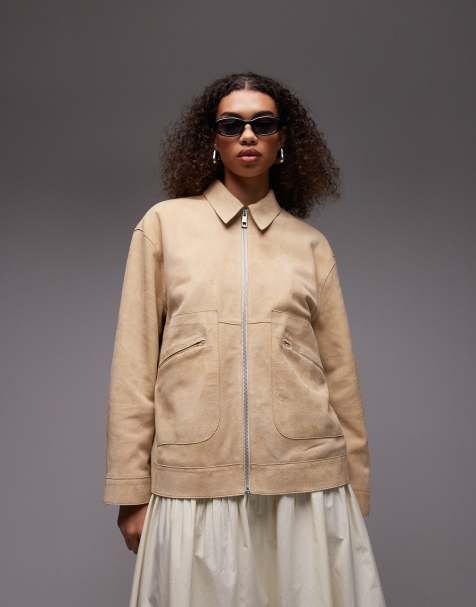 Topshop - Veste surpiquée en daim de qualité supérieure - Jaune - view 1