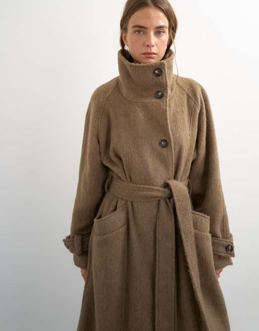 Topshop veste trench longue habillée en moka, 3 de 4