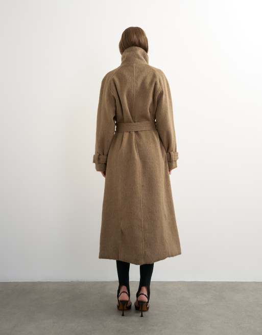 Topshop veste trench longue habillée en moka, 4 de 4