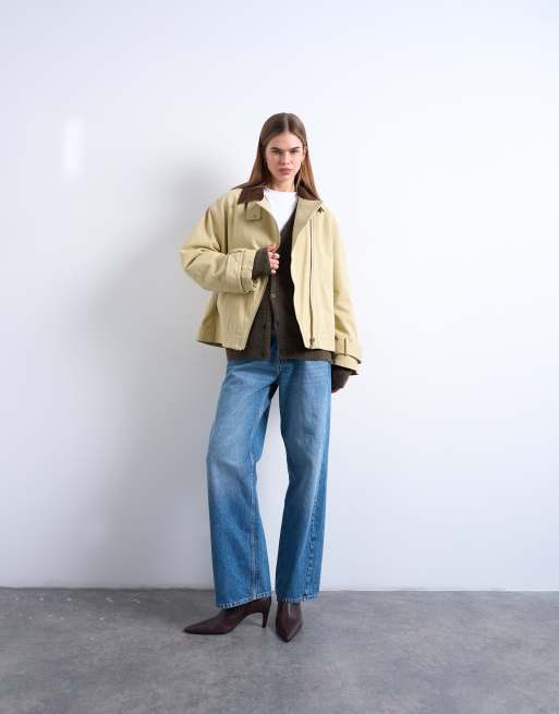 Topshop - Veste zippée devant avec col en velours côtelé contrastant - Beige délavé, 4 de 4
