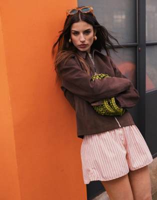 Topshop - Veste zippée en imitation daim - Marron