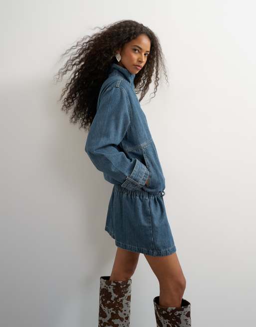 Topshop - vestido bubble con cuello alzado en azul medio, 2 de 4