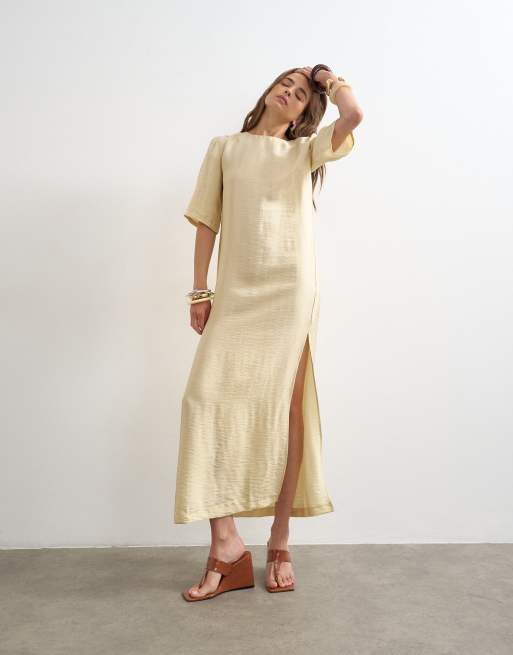 Topshop - Vestido largo color lima lavado estilo camiseta