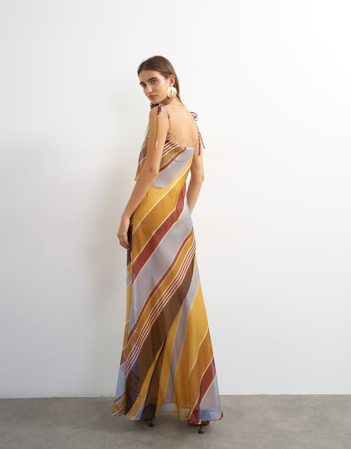 Topshop - vestido maxi de organza a rayas con busto plegado, 3 de 4