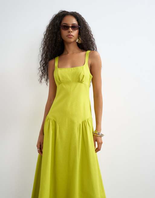 Topshop - vestido maxi de talle bajo en verde, 4 de 4