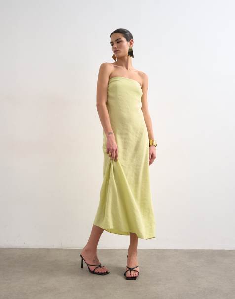 Topshop - Vestido midi verde lima con escote palabra de honor y espalda desbocada - view 1