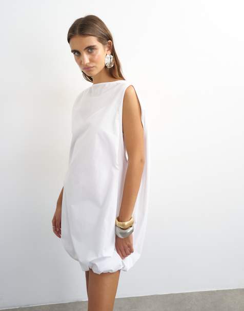 Topshop - vestido mini tipo capa globo de popelina en blanco - view 1