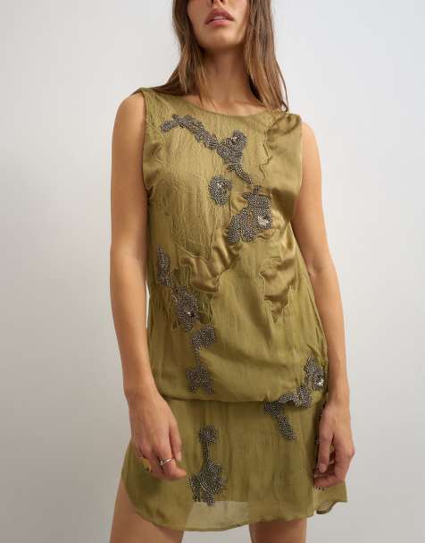 Topshop vestido mini verde con espalda abierta y aplicación de encaje - view 1