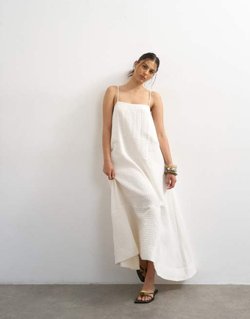 Topshop - Vestido veraniego largo blanco de tejido texturizado premium, 2 de 4